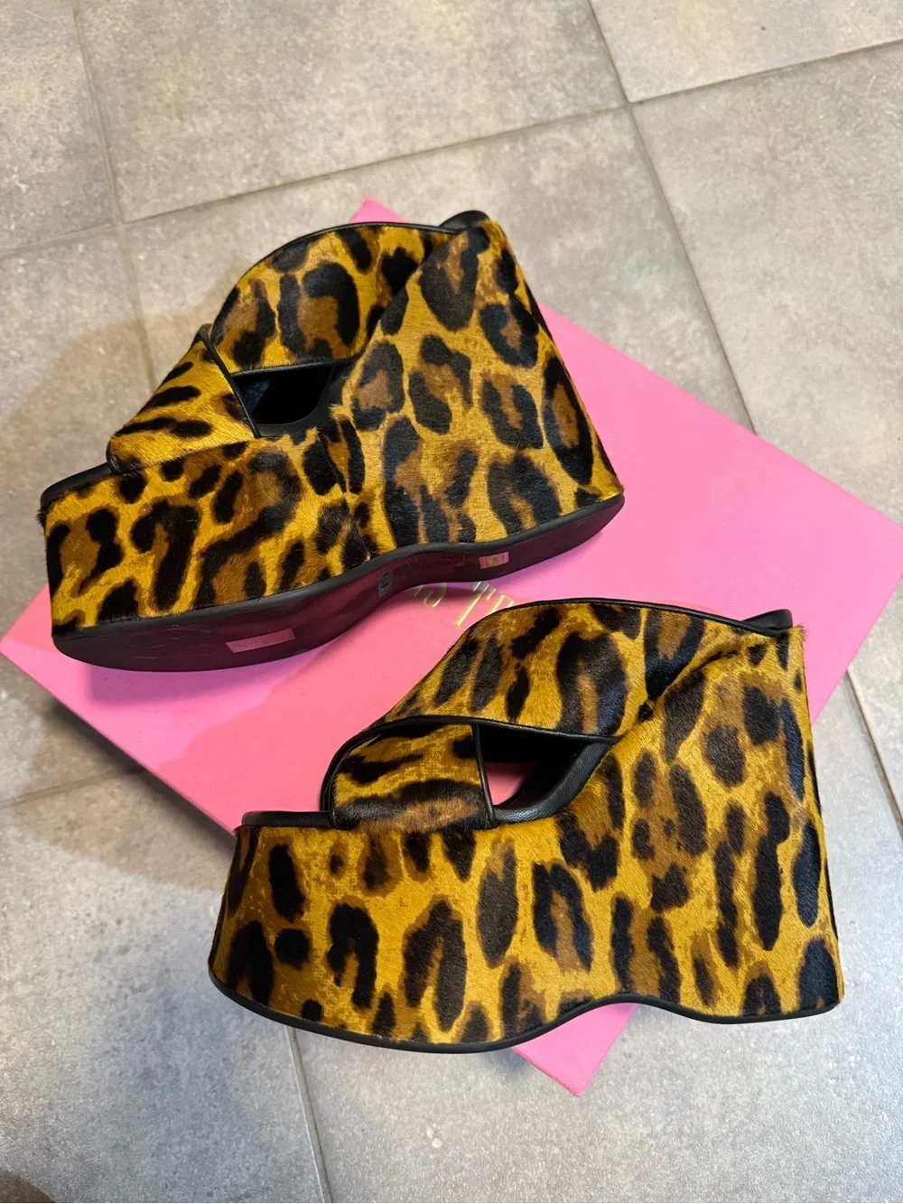 Paris Texas Leopard Platform Slide Sandals - Yellow & Black